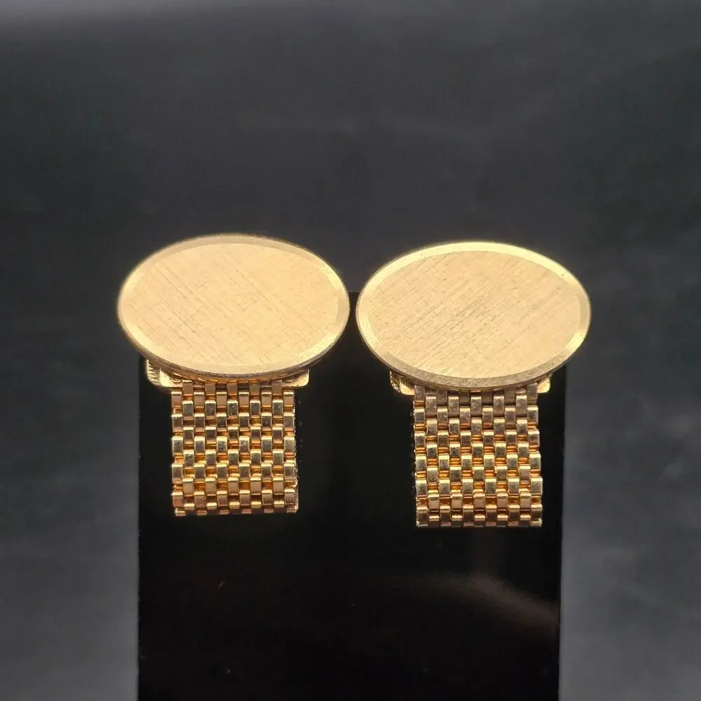 Gold Tone Oval Cufflinks with Gold Tone Mesh Vintage Men's Accessory